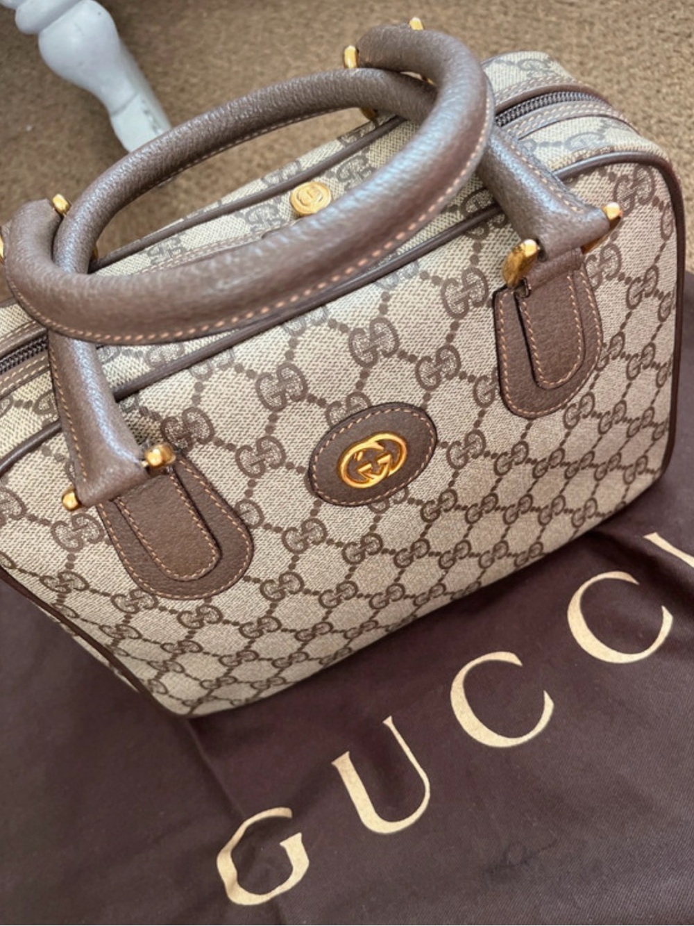 Gucci Brown and Beige GG Canvas Top-Handle Satchel